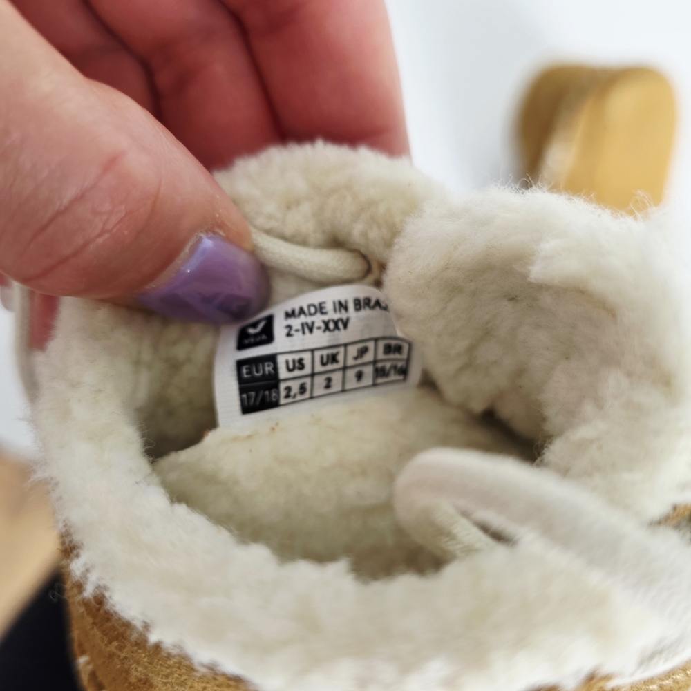Veja Kids Suede-Look Moccasin Boots in Tan with White Trim - Picture 6 of 6